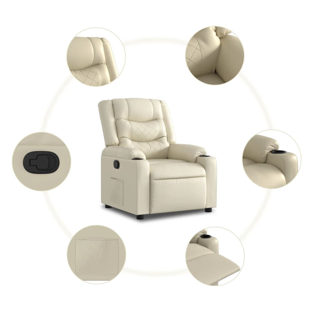 Fauteuil verstelbaar kunstleer crèmekleurig – afbeelding 5