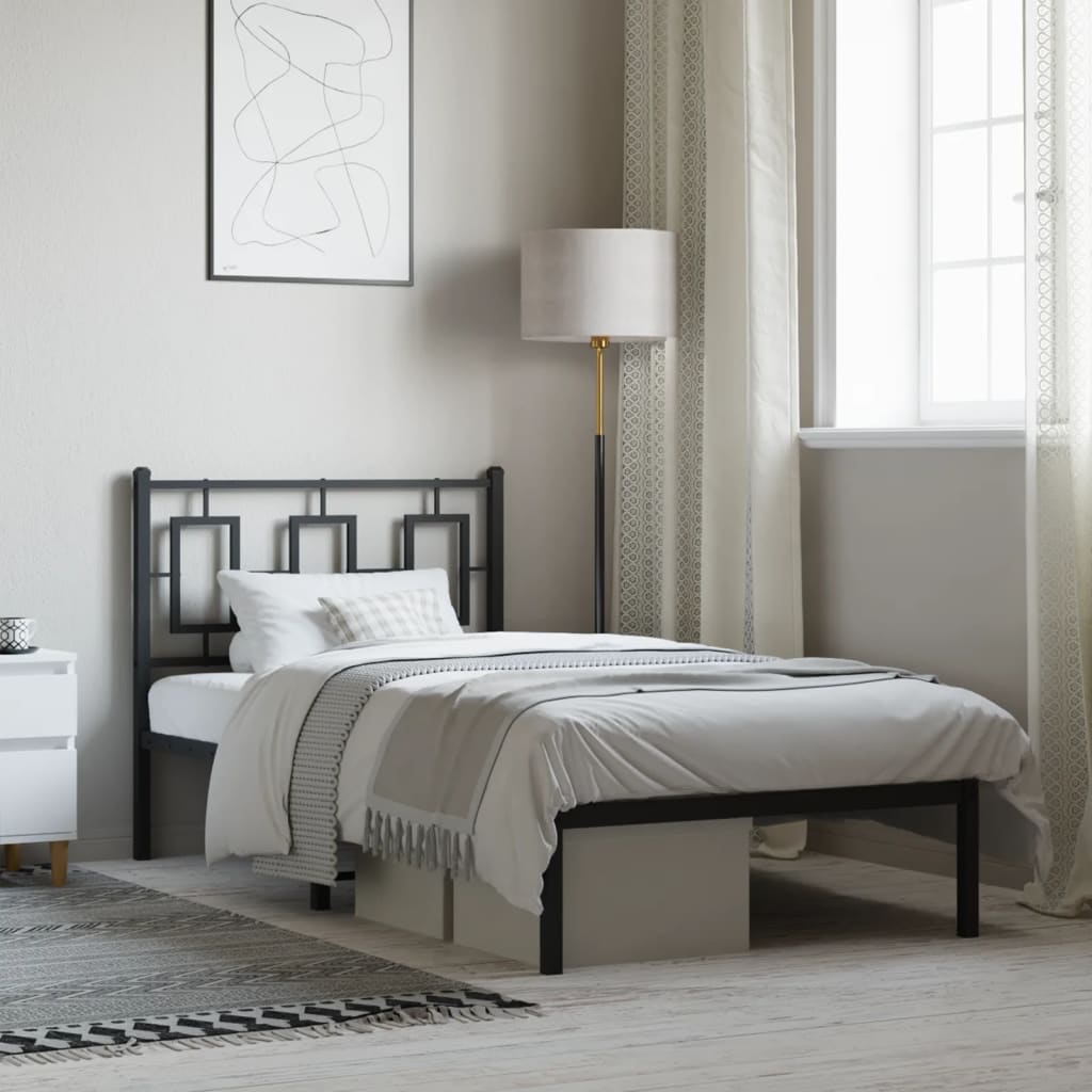 Bedframe met hoofdbord metaal zwart 90x200 cm – afbeelding 1