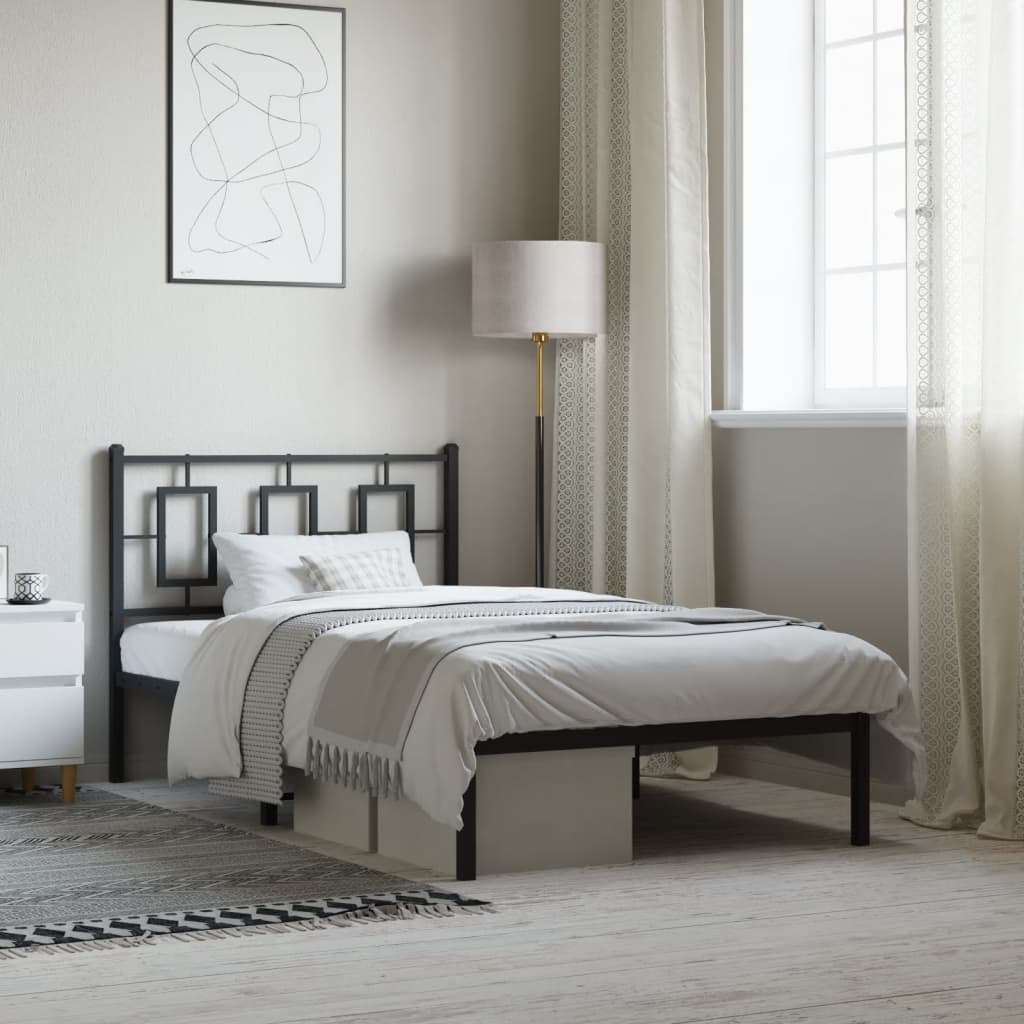 Bedframe met hoofdbord metaal zwart 100x190 cm – afbeelding 1