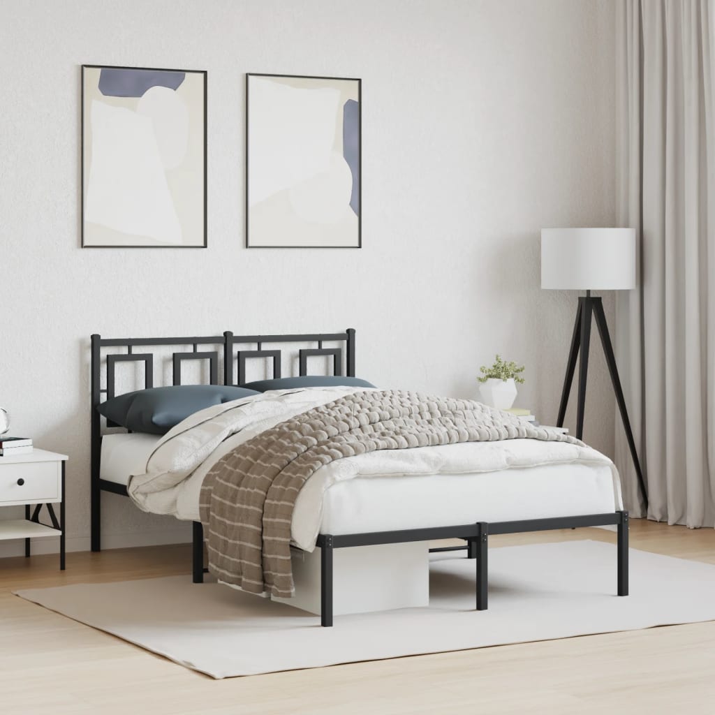 Bedframe met hoofdbord metaal zwart 120x200 cm – afbeelding 1