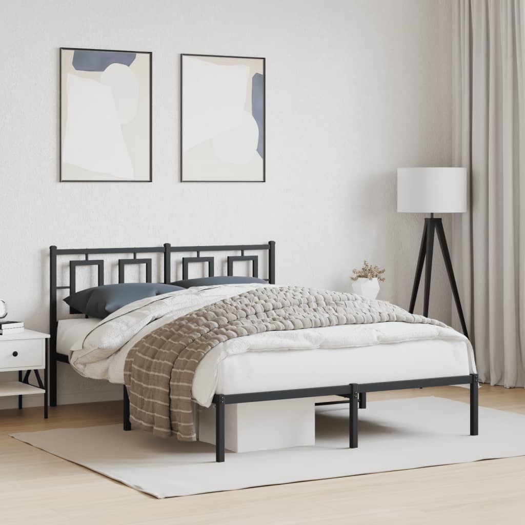 Bedframe met hoofdbord metaal zwart 140x190 cm – afbeelding 1