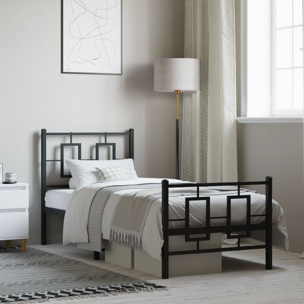 Bedframe met hoofd- en voeteneinde metaal zwart 75x190 cm – afbeelding 1