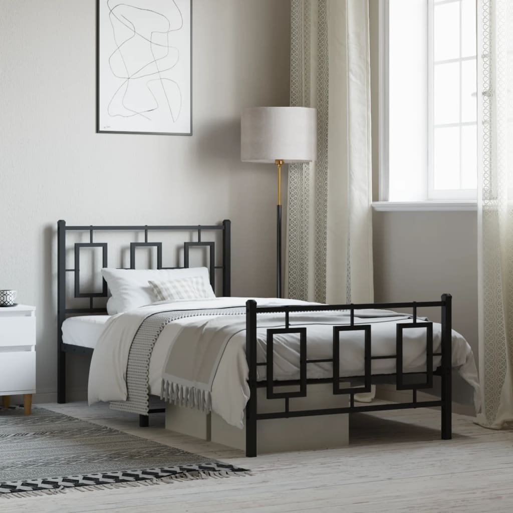 Bedframe met hoofd- en voeteneinde metaal zwart 100x200 cm – afbeelding 1