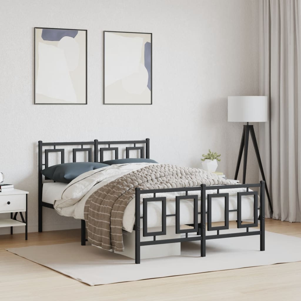 Bedframe met hoofd- en voeteneinde metaal zwart 120x190 cm – afbeelding 1