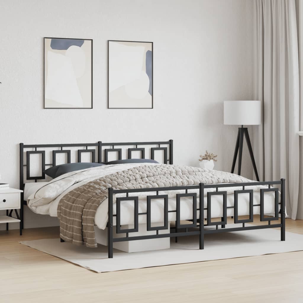 Bedframe met hoofd- en voeteneinde metaal zwart 183x213 cm – afbeelding 1
