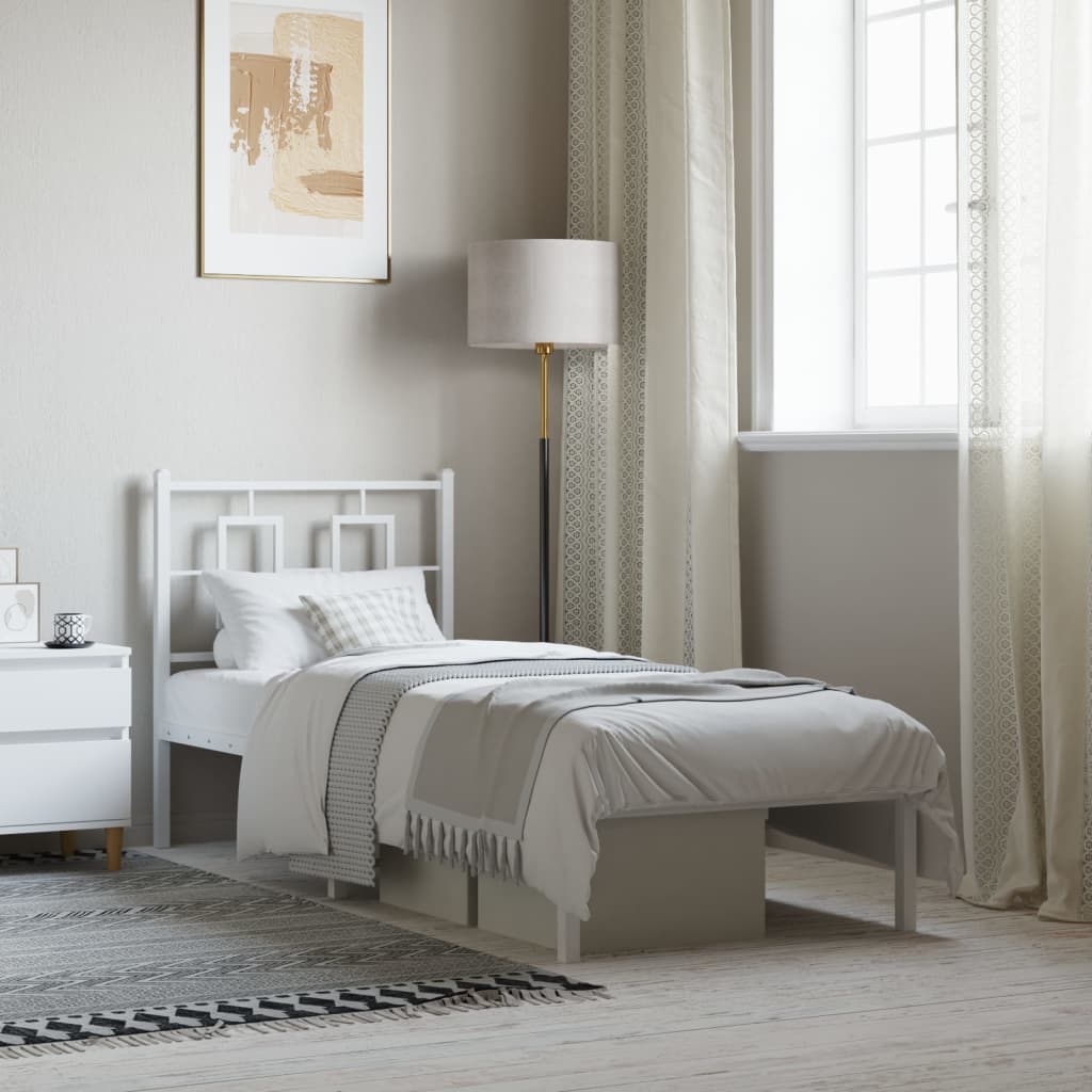 Bedframe met hoofdbord zonder matras metaal wit 75x190 cm – afbeelding 1