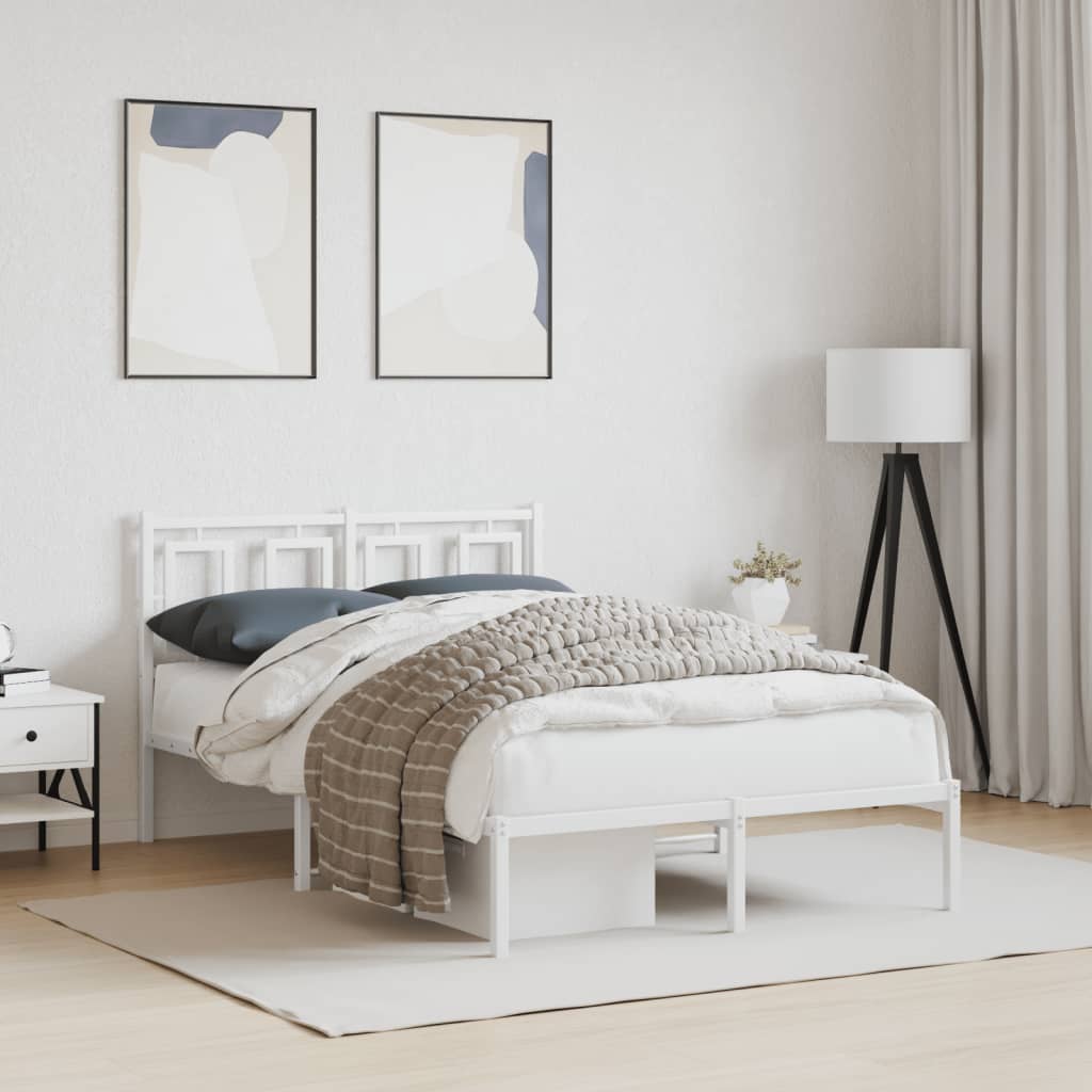 Bedframe met hoofdbord metaal wit 120x190 cm – afbeelding 1