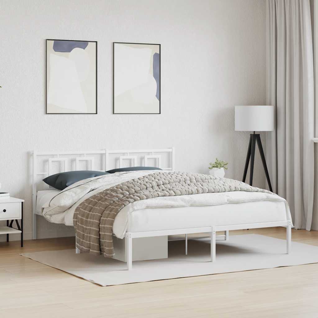 Bedframe met hoofdbord metaal wit 150x200 cm – afbeelding 1
