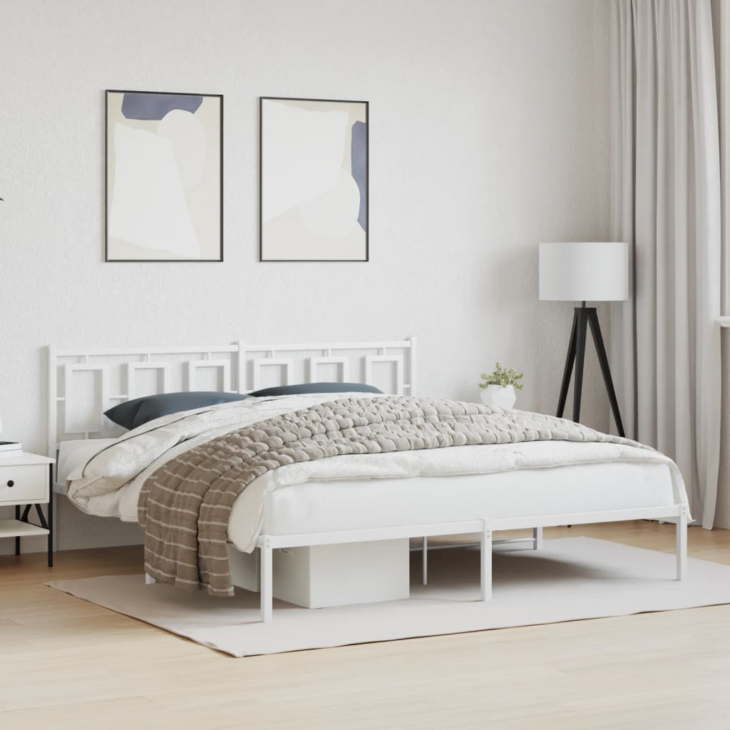 Bedframe met hoofdbord metaal wit 183x213 cm – afbeelding 1