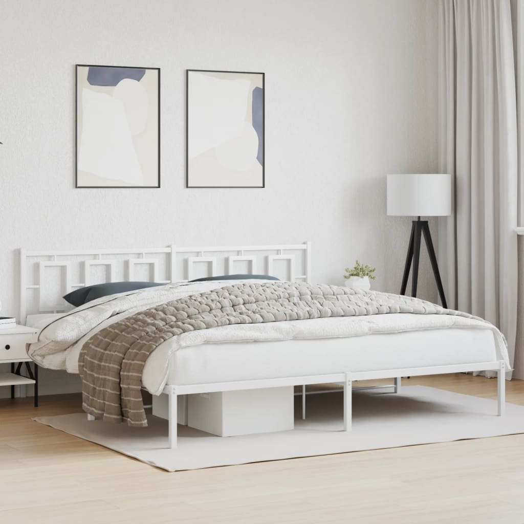 Bedframe met hoofdbord metaal wit 200x200 cm – afbeelding 1