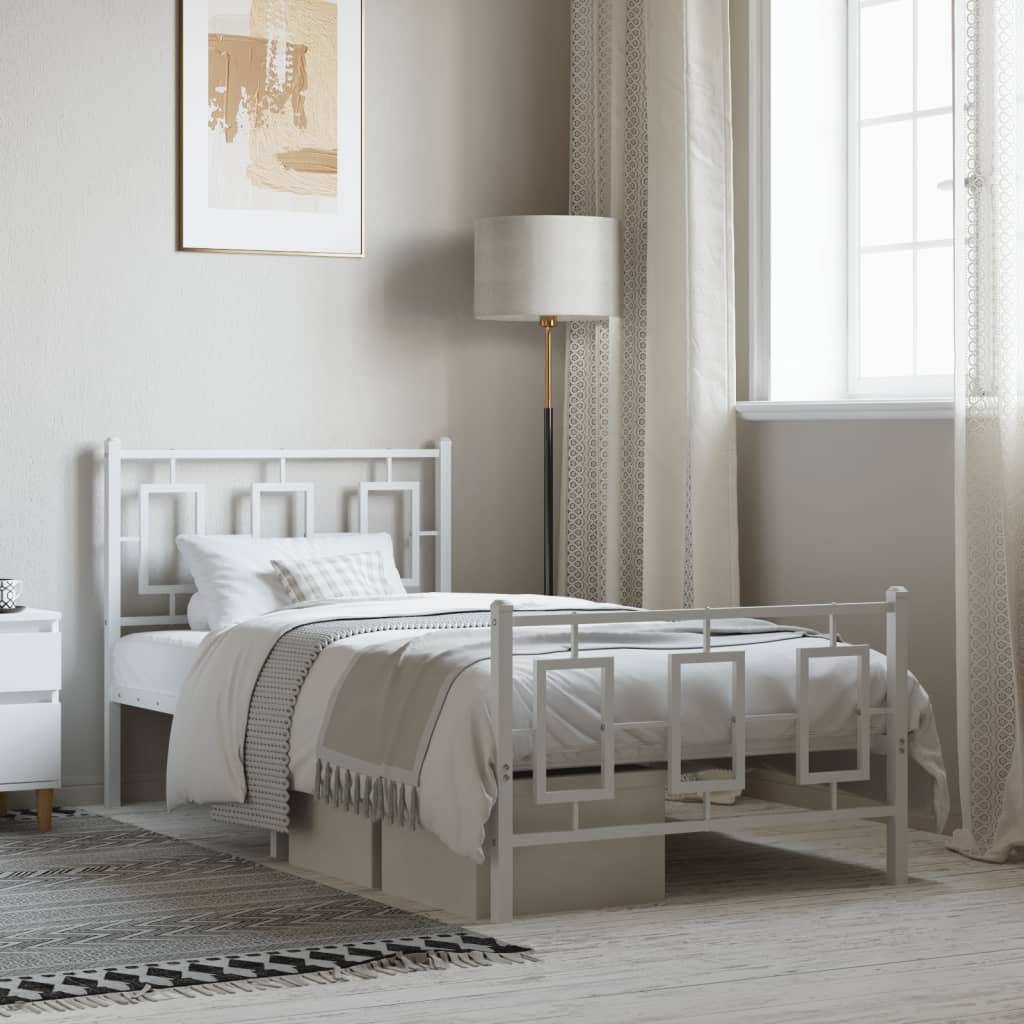 Bedframe met hoofd- en voeteneinde metaal wit 90x200 cm – afbeelding 1
