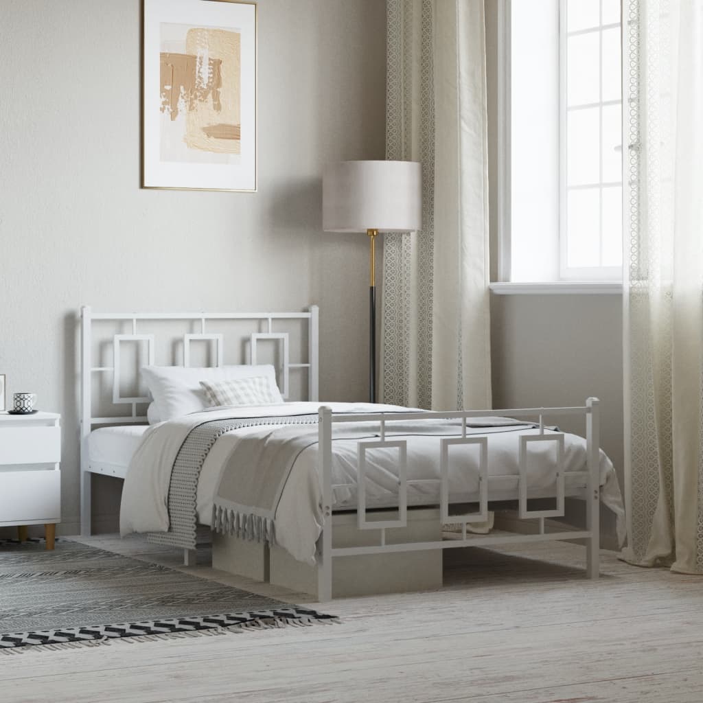 Bedframe met hoofd- en voeteneinde metaal wit 100x200 cm – afbeelding 1