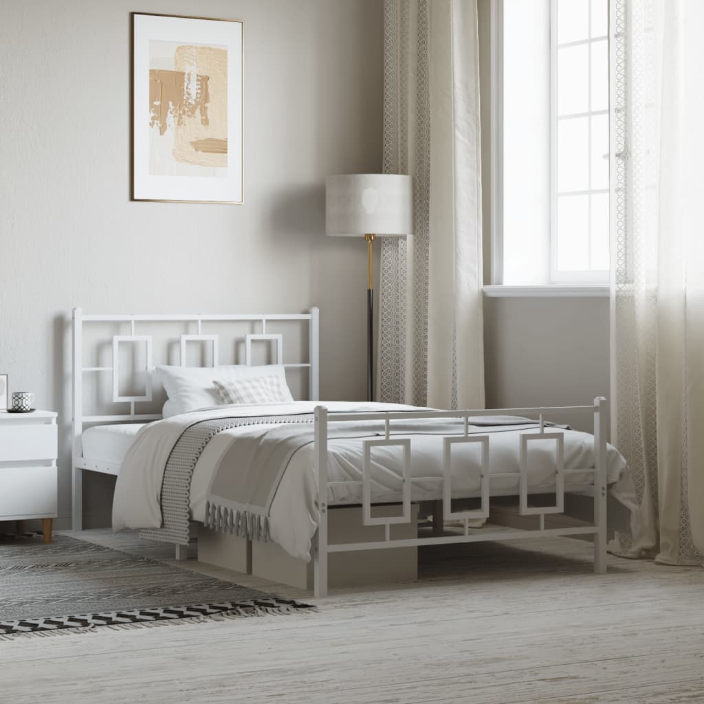 Bedframe met hoofd- en voeteneinde metaal wit 107x203 cm – afbeelding 1