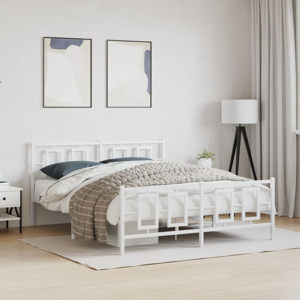 Bedframe met hoofd- en voeteneinde metaal wit 150x200 cm – afbeelding 1
