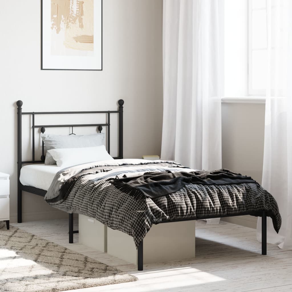 Bedframe met hoofdbord metaal zwart 90x200 cm – afbeelding 1