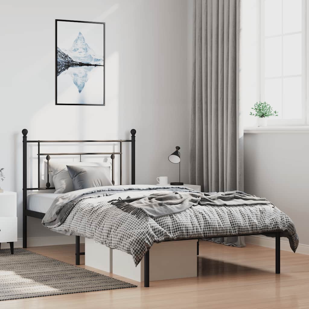 Bedframe met hoofdbord metaal zwart 100x200 cm – afbeelding 1
