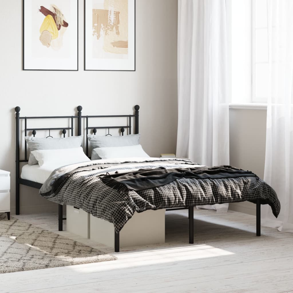 Bedframe met hoofdbord metaal zwart 120x190 cm – afbeelding 1