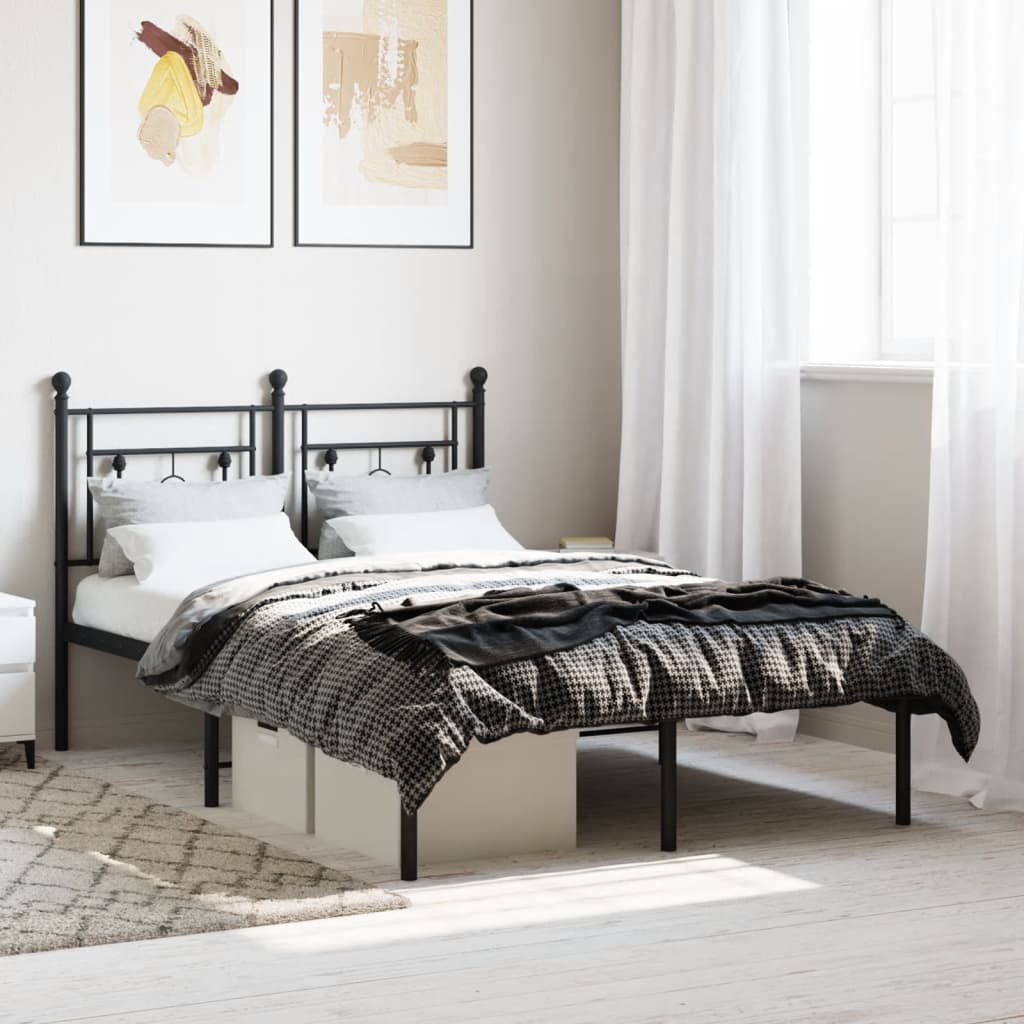 Bedframe met hoofdbord metaal zwart 120x200 cm – afbeelding 1