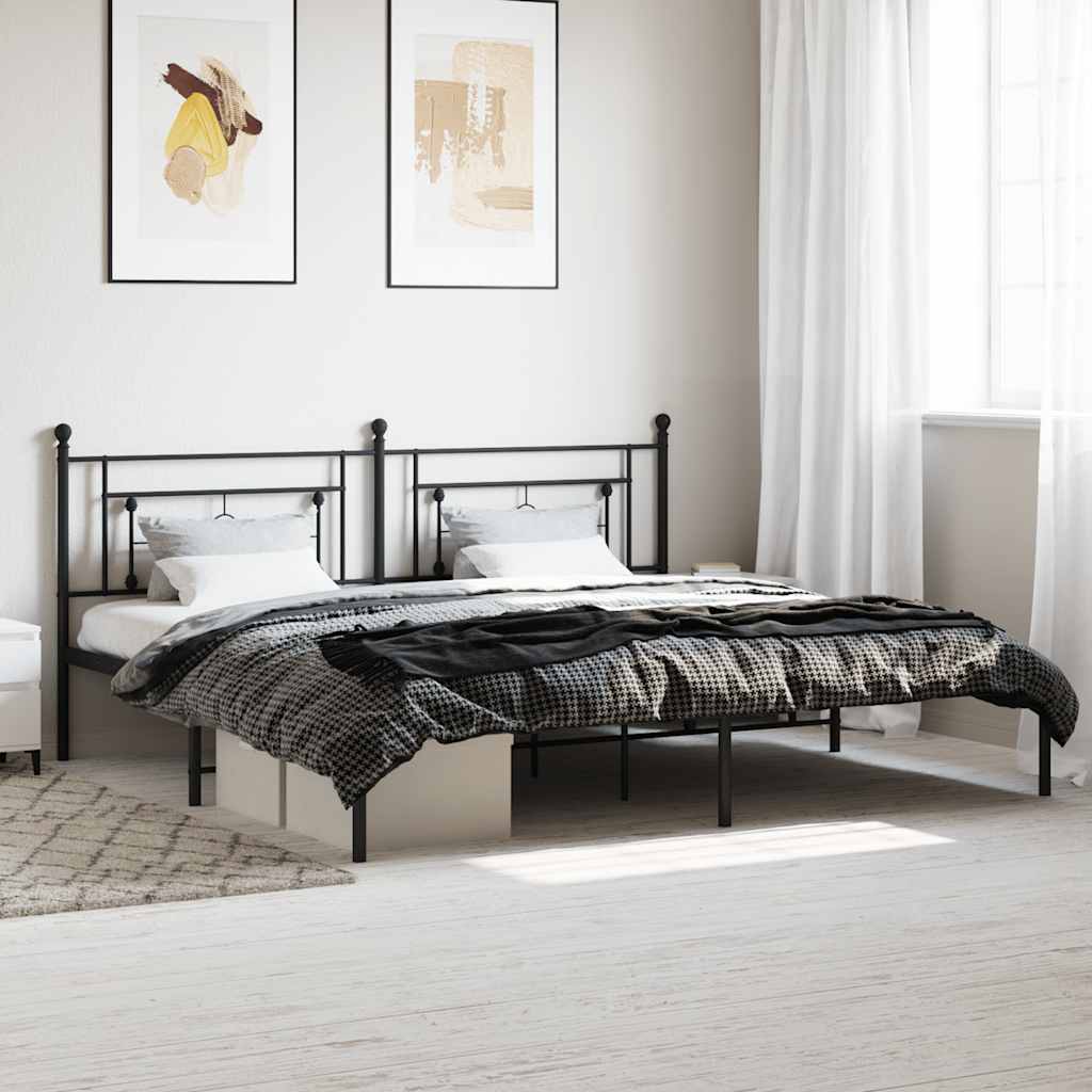 Bedframe met hoofdbord metaal zwart 193x203 cm – afbeelding 1
