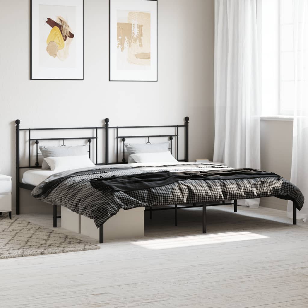 Bedframe met hoofdbord metaal zwart 200x200 cm – afbeelding 1