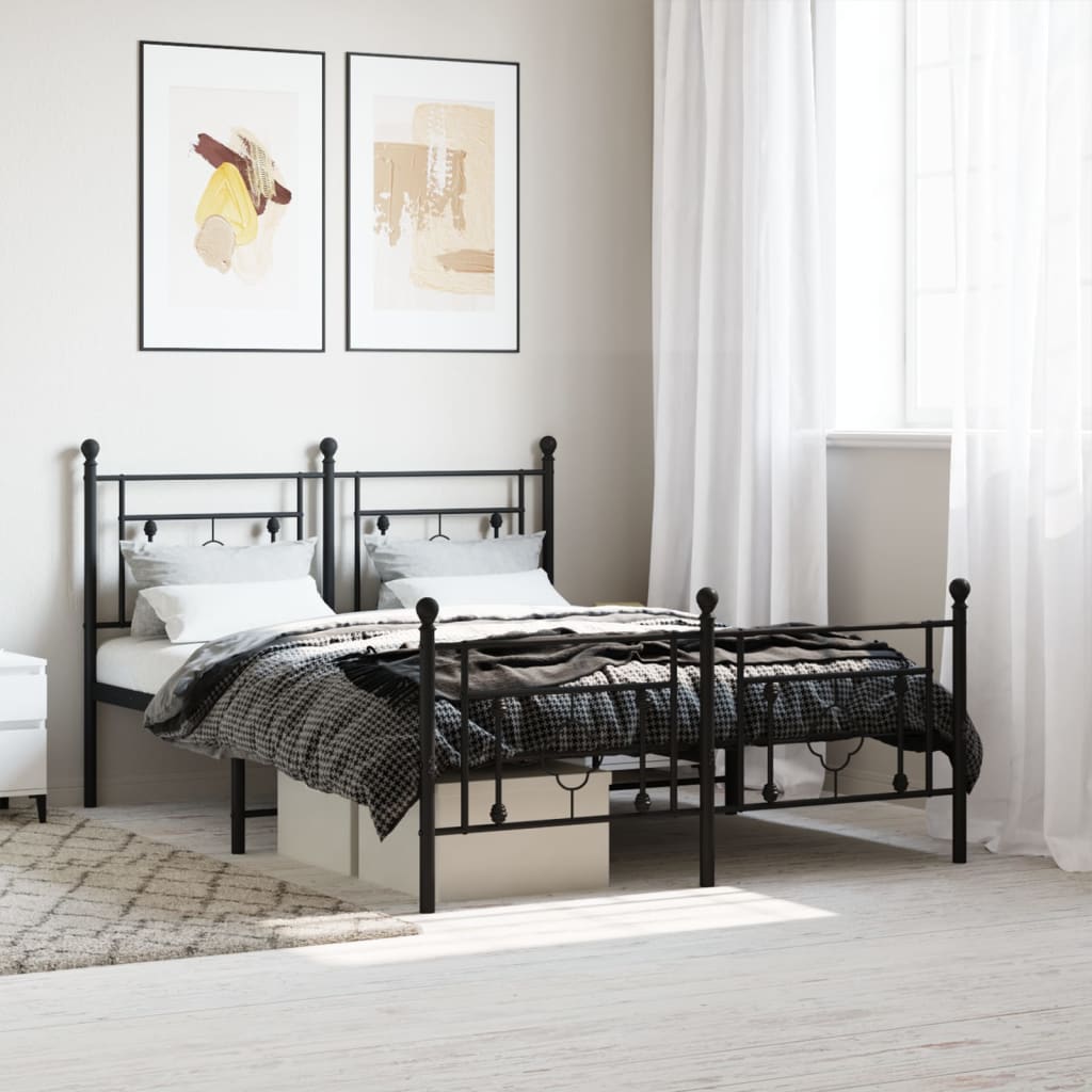 Bedframe met hoofd- en voeteneinde metaal zwart 135x190 cm – afbeelding 1