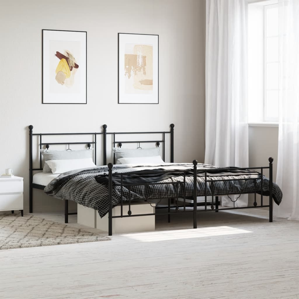 Bedframe met hoofd- en voeteneinde metaal zwart 183x213 cm – afbeelding 1