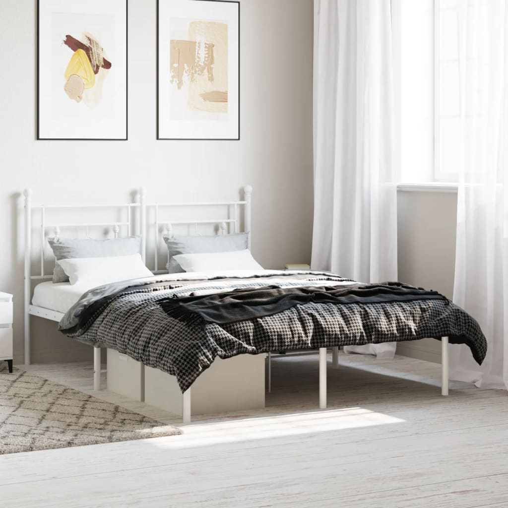 Bedframe met hoofdbord metaal wit 140x190 cm – afbeelding 1