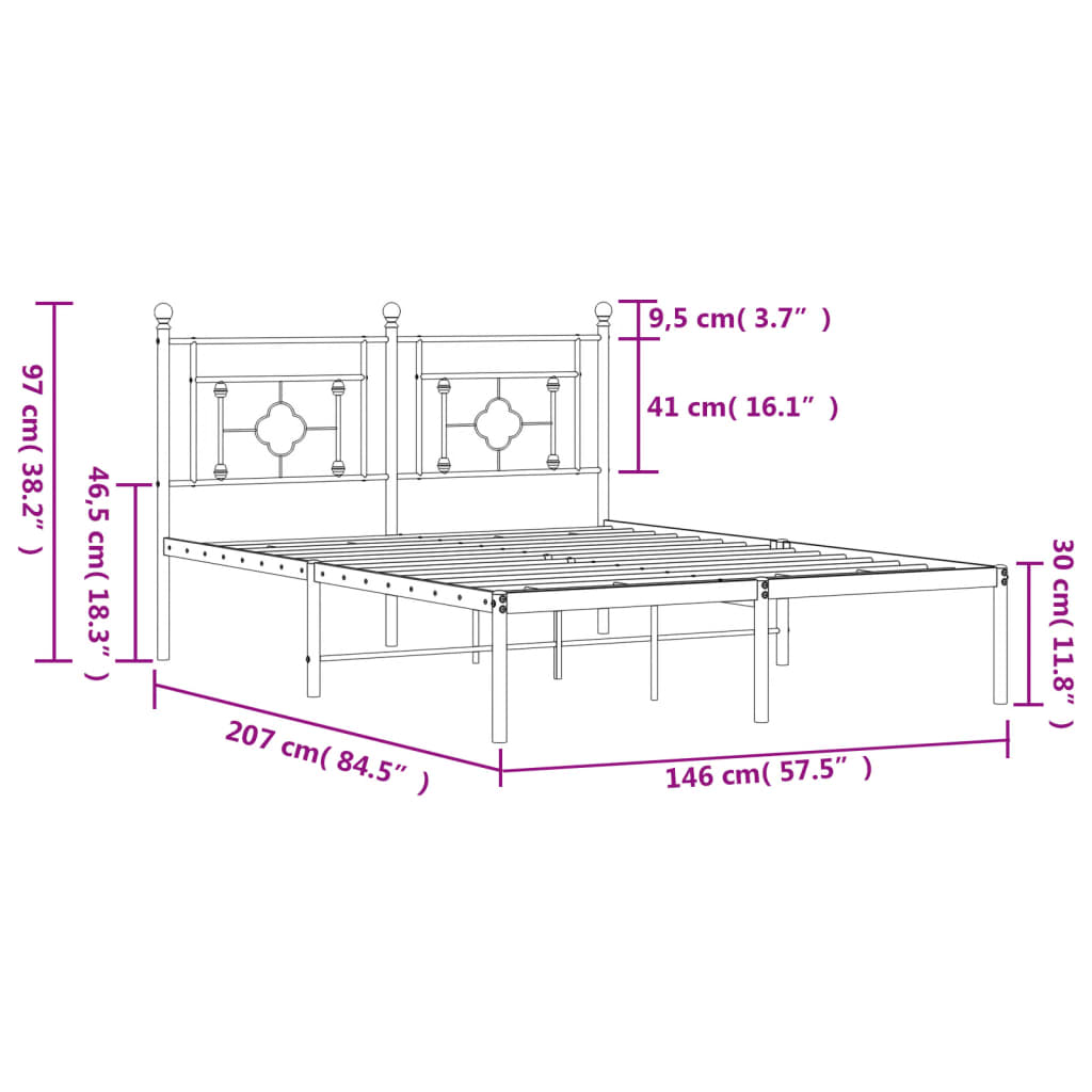 Bedframe met hoofdbord metaal wit 140x200 cm – afbeelding 11