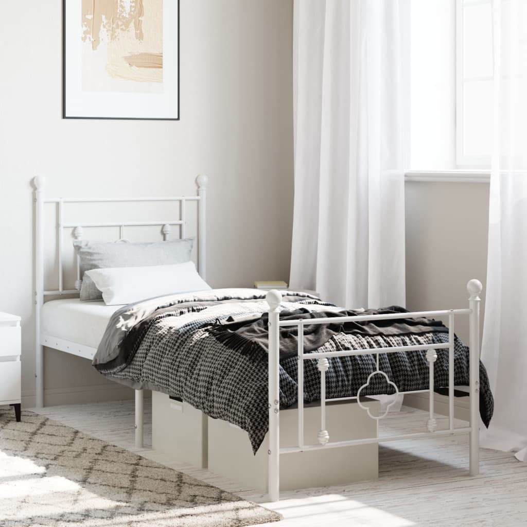 Bedframe met hoofd- en voeteneinde metaal wit 80x200 cm – afbeelding 1