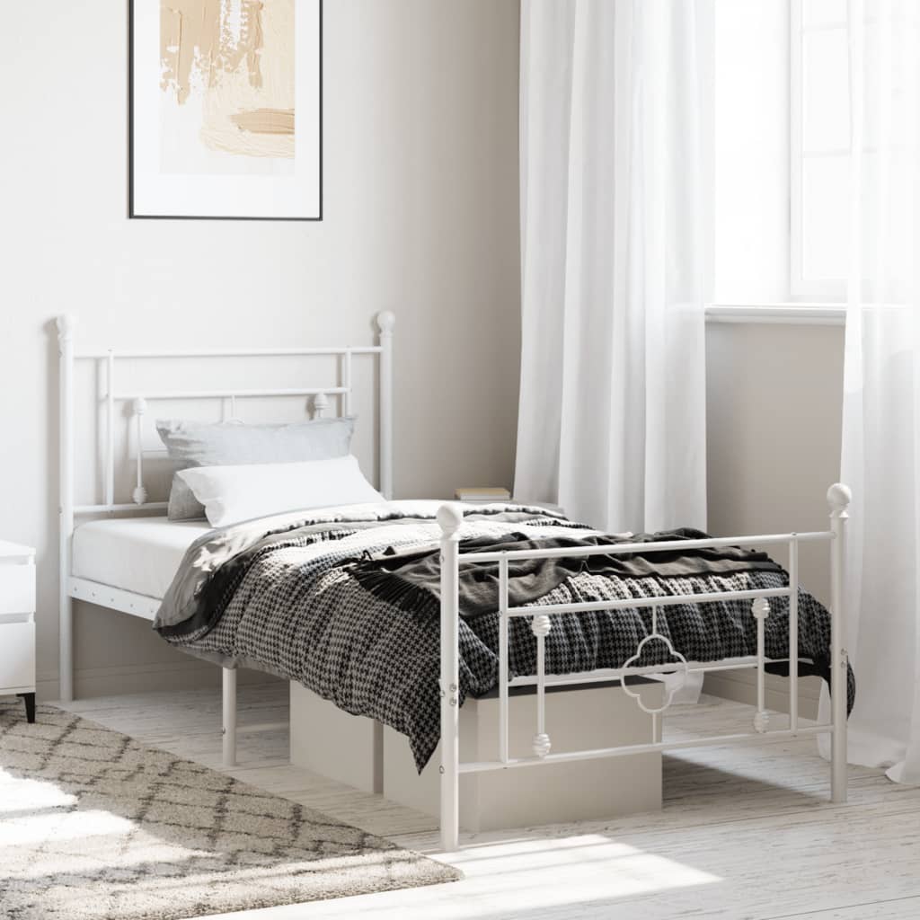 Bedframe met hoofd- en voeteneinde metaal wit 100x190 cm – afbeelding 1