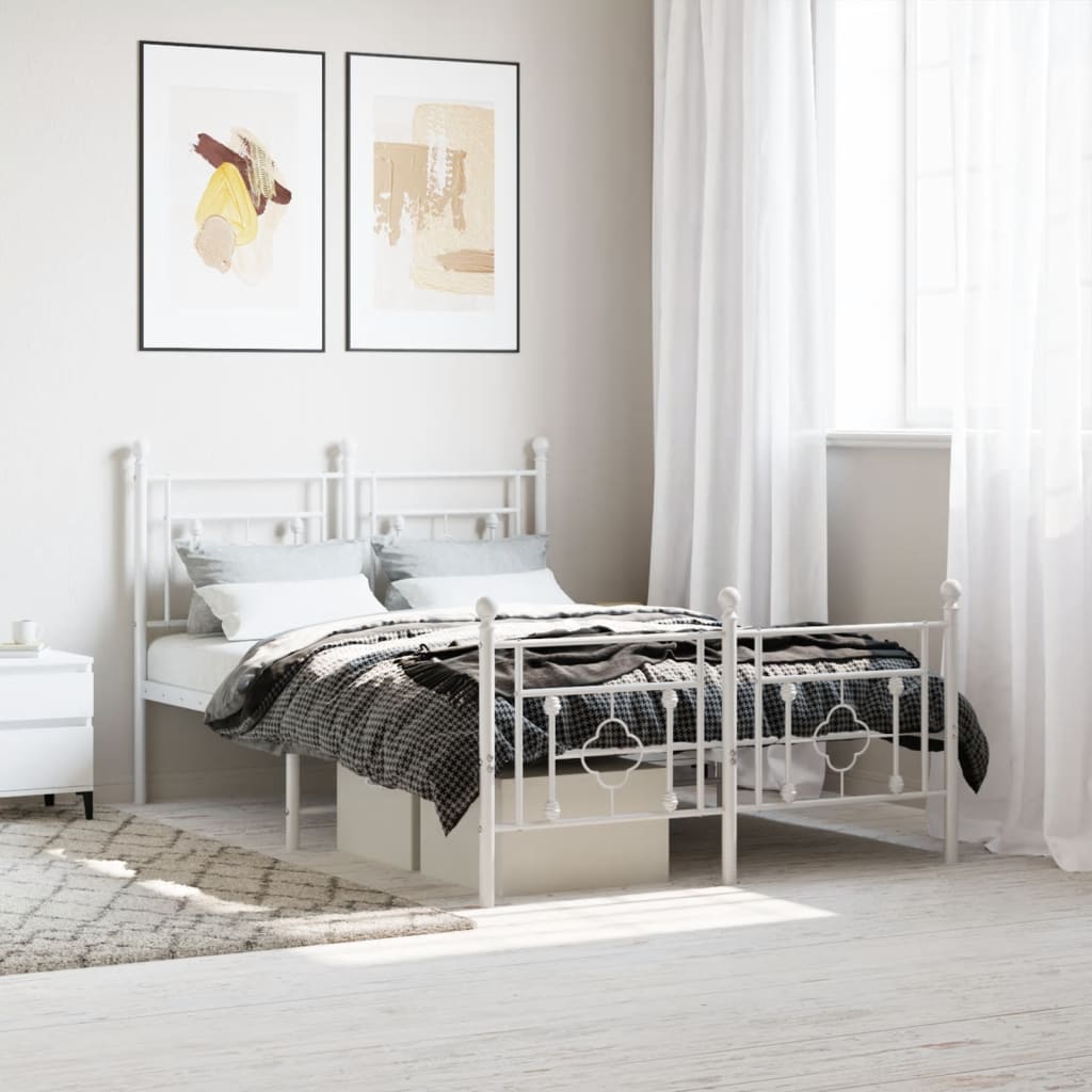 Bedframe met hoofd- en voeteneinde metaal wit 120 x 190 cm – afbeelding 1