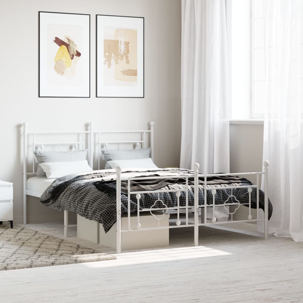 Bedframe met hoofd- en voeteneinde metaal wit 135x190 cm – afbeelding 1