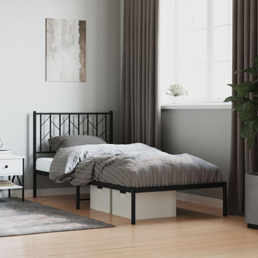 Bedframe met hoofdbord metaal zwart 90x190 cm – afbeelding 1