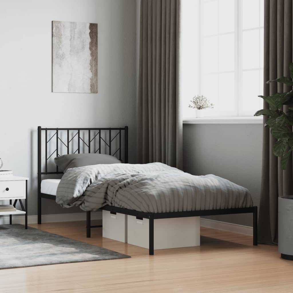 Bedframe met hoofdbord metaal zwart 90x200 cm – afbeelding 1