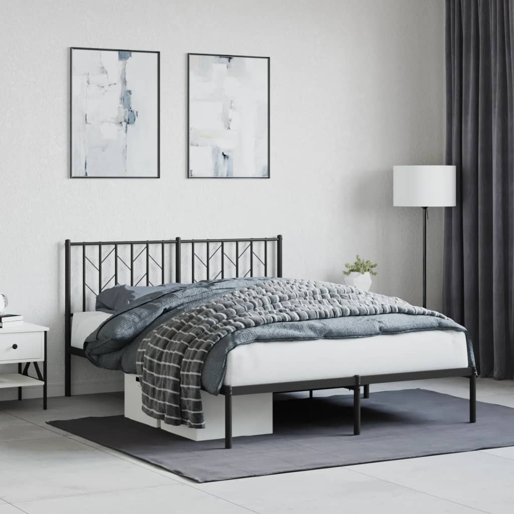Bedframe met hoofdbord metaal zwart 140x190 cm – afbeelding 1
