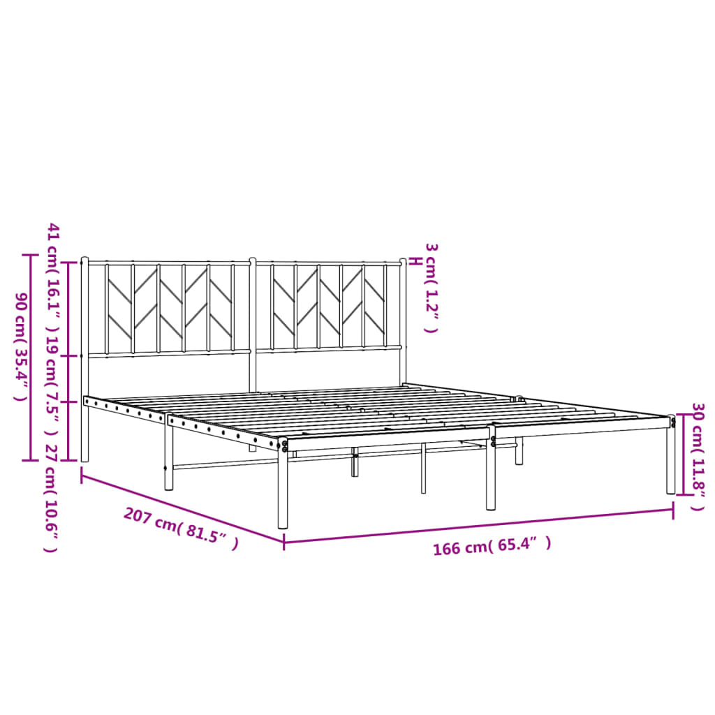 Bedframe met hoofdbord metaal zwart 160x200 cm – afbeelding 10