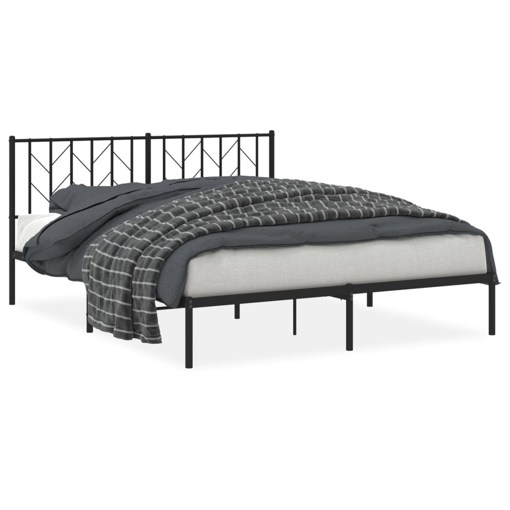 Bedframe met hoofdbord metaal zwart 160x200 cm – afbeelding 2