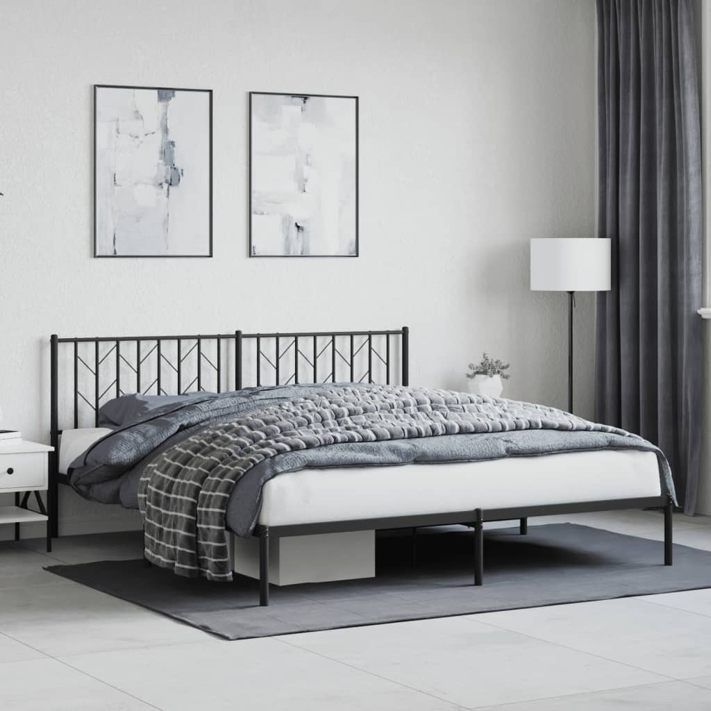 Bedframe met hoofdbord metaal zwart 180x200 cm – afbeelding 1