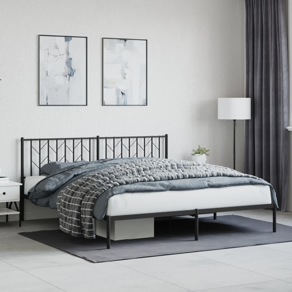 Bedframe met hoofdbord metaal zwart 183x213 cm – afbeelding 1
