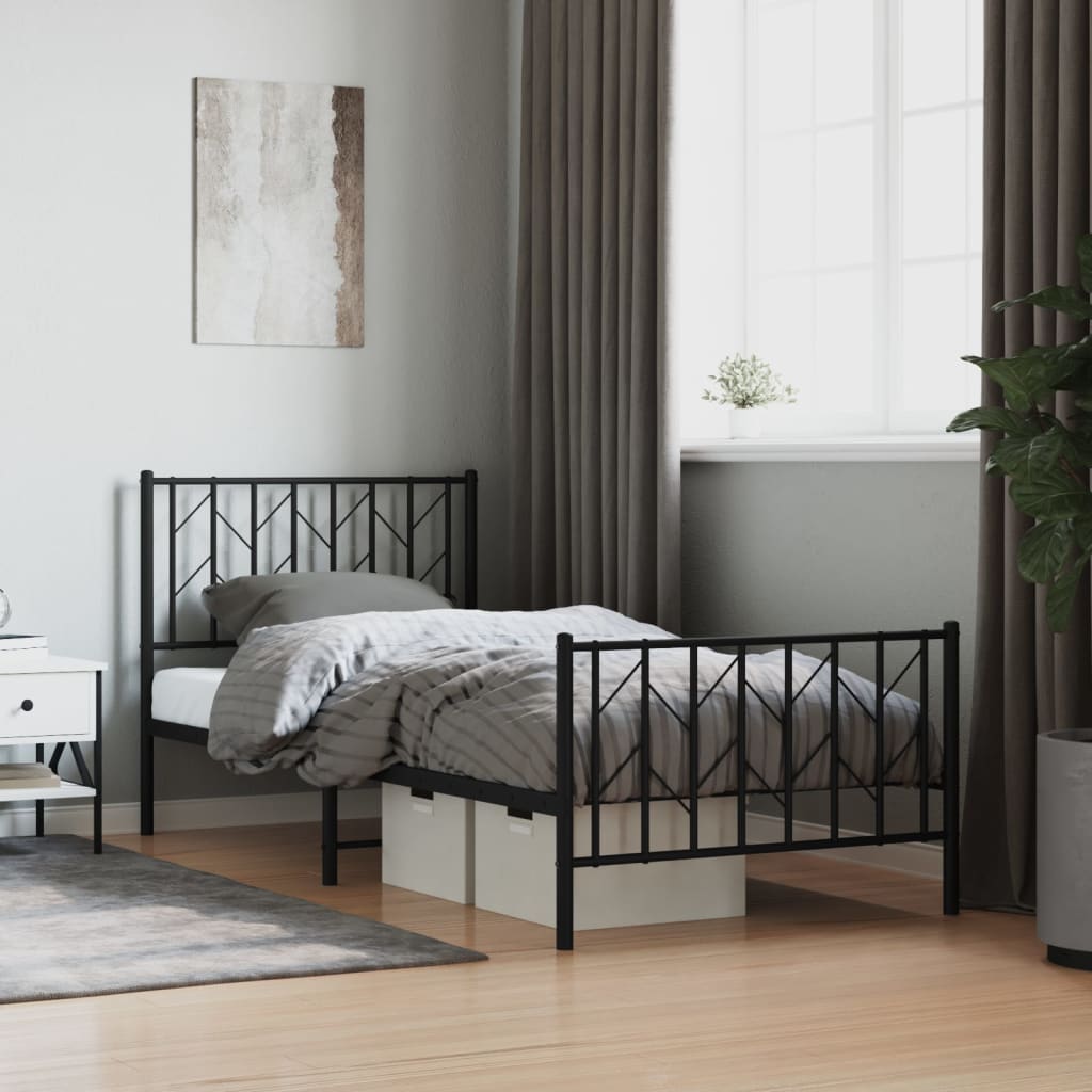 Bedframe met hoofd- en voeteneinde metaal zwart 90x200 cm – afbeelding 1