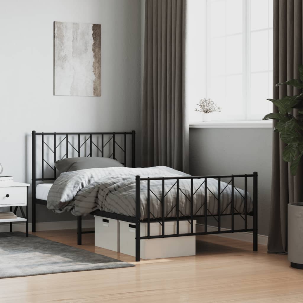 Bedframe met hoofd- en voeteneinde metaal zwart 100x190 cm – afbeelding 1