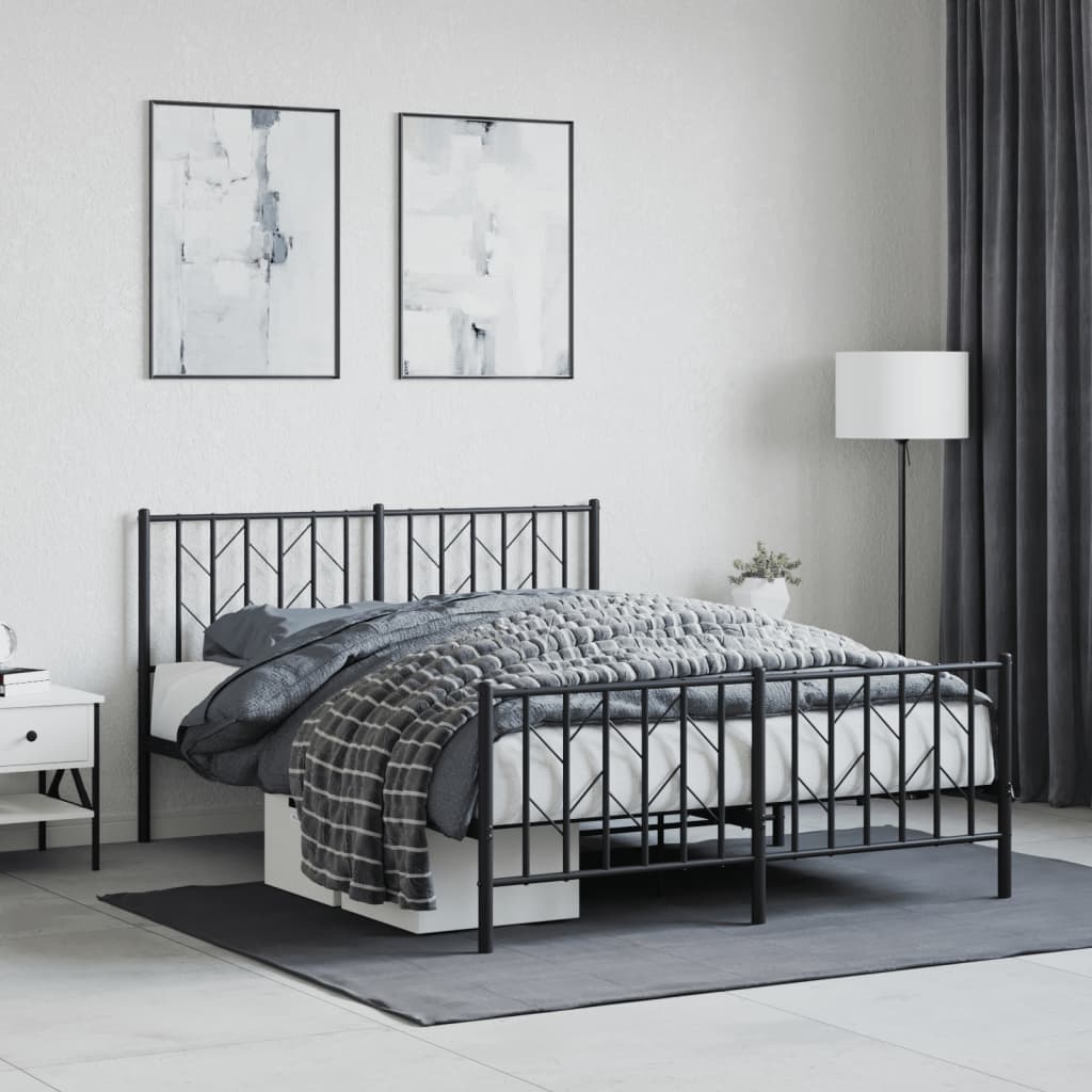 Bedframe met hoofd- en voeteneinde metaal zwart 135x190 cm – afbeelding 1