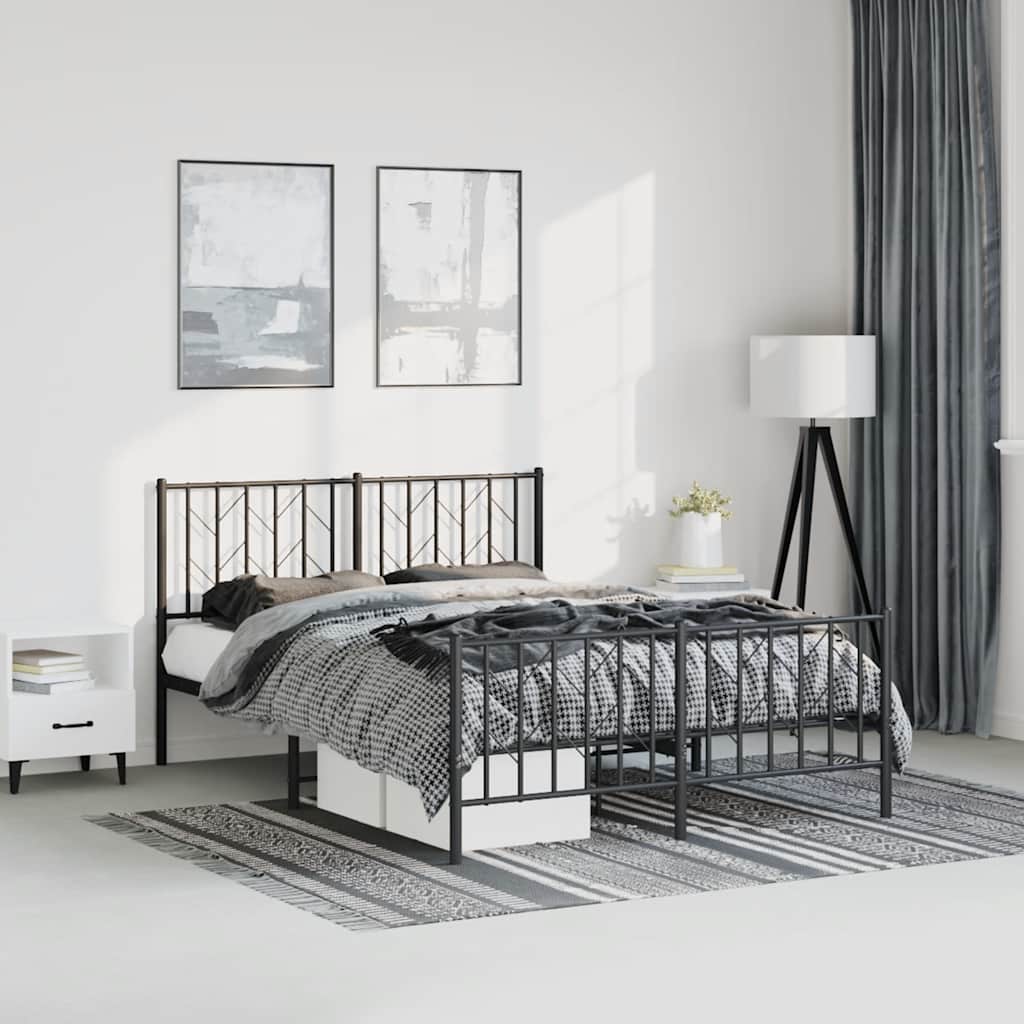 Bedframe met hoofd- en voeteneinde metaal zwart 150x200 cm – afbeelding 1