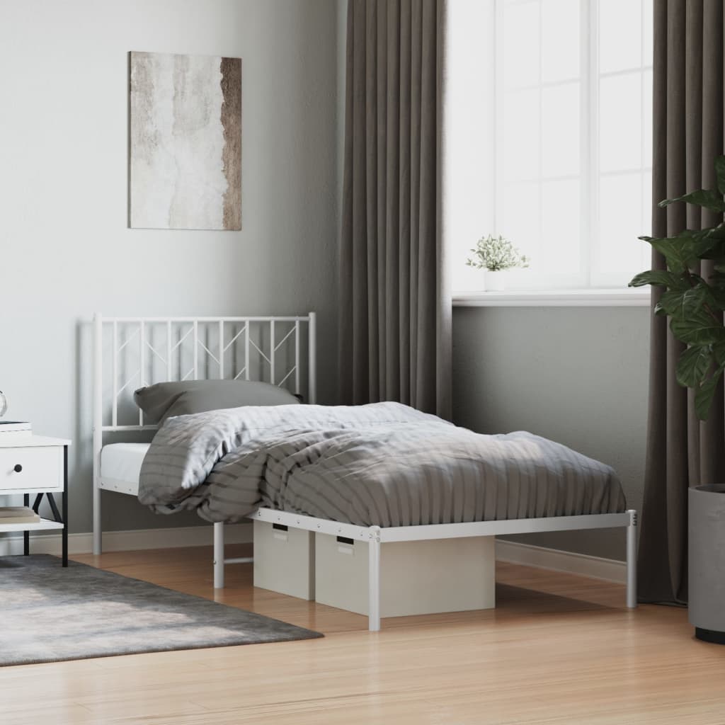 Bedframe met hoofdbord metaal wit 90x190 cm – afbeelding 1