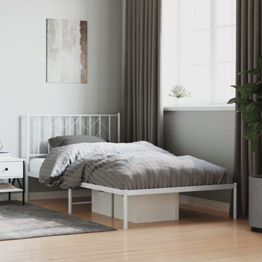 Bedframe met hoofdbord metaal wit 107x203 cm – afbeelding 1