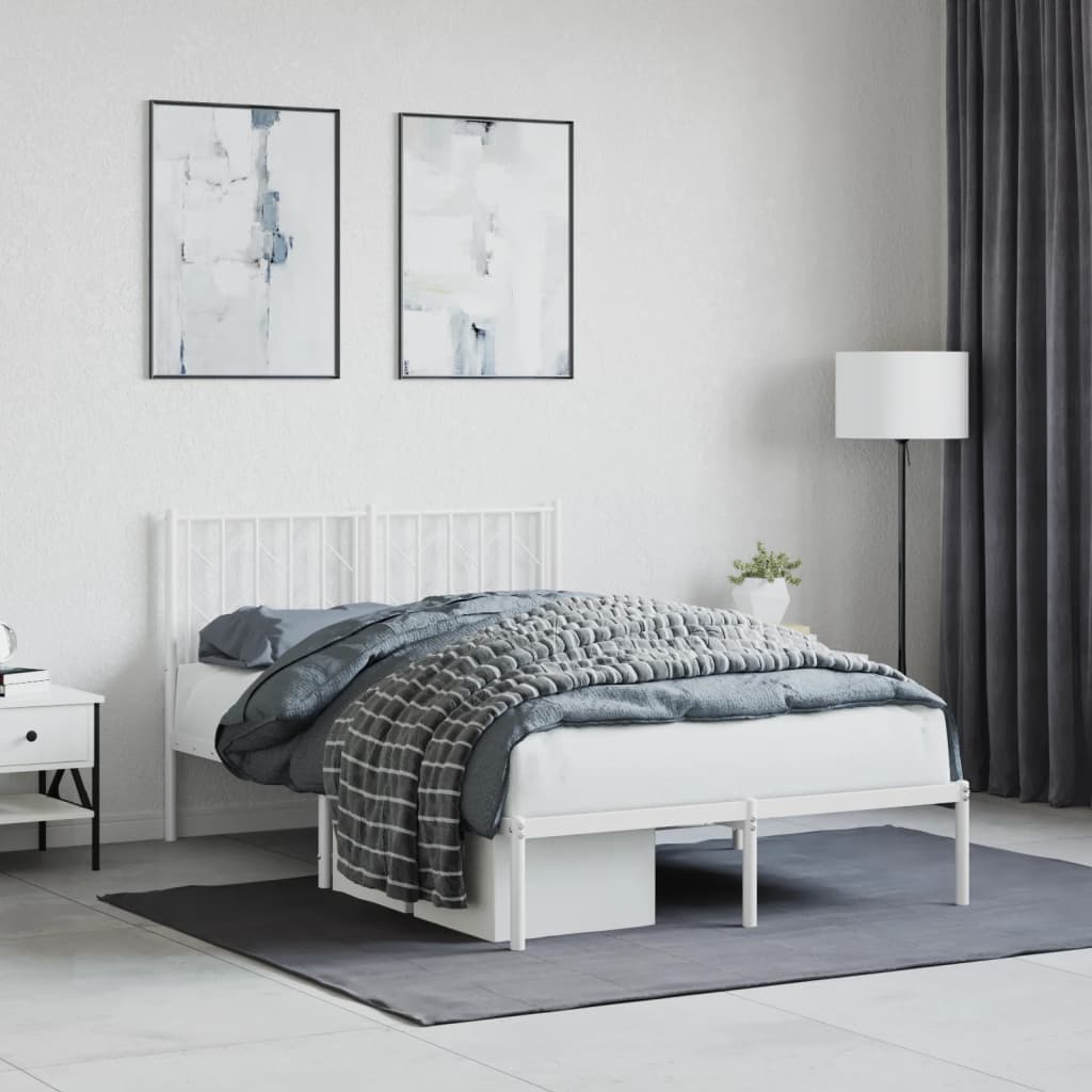 Bedframe met hoofdbord metaal wit 120x200 cm – afbeelding 1