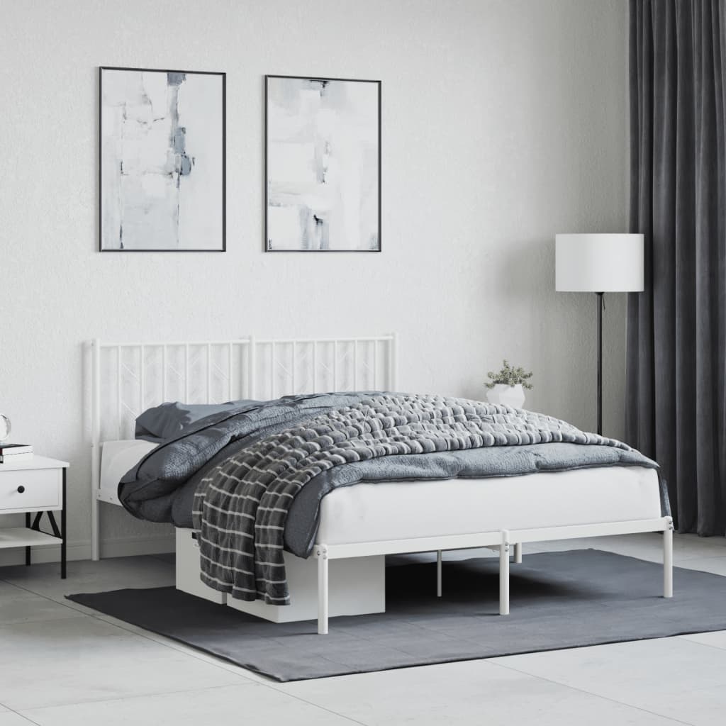 Bedframe met hoofdbord metaal wit 140x190 cm – afbeelding 1
