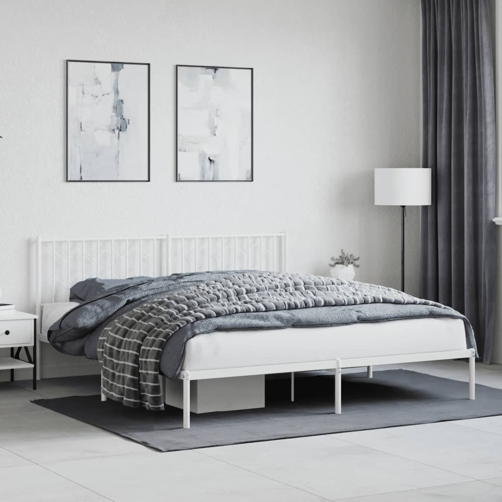 Bedframe met hoofdbord metaal wit 183x213 cm – afbeelding 1