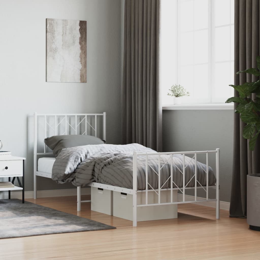 Bedframe met hoofd- en voeteneinde metaal wit 80x200 cm – afbeelding 1