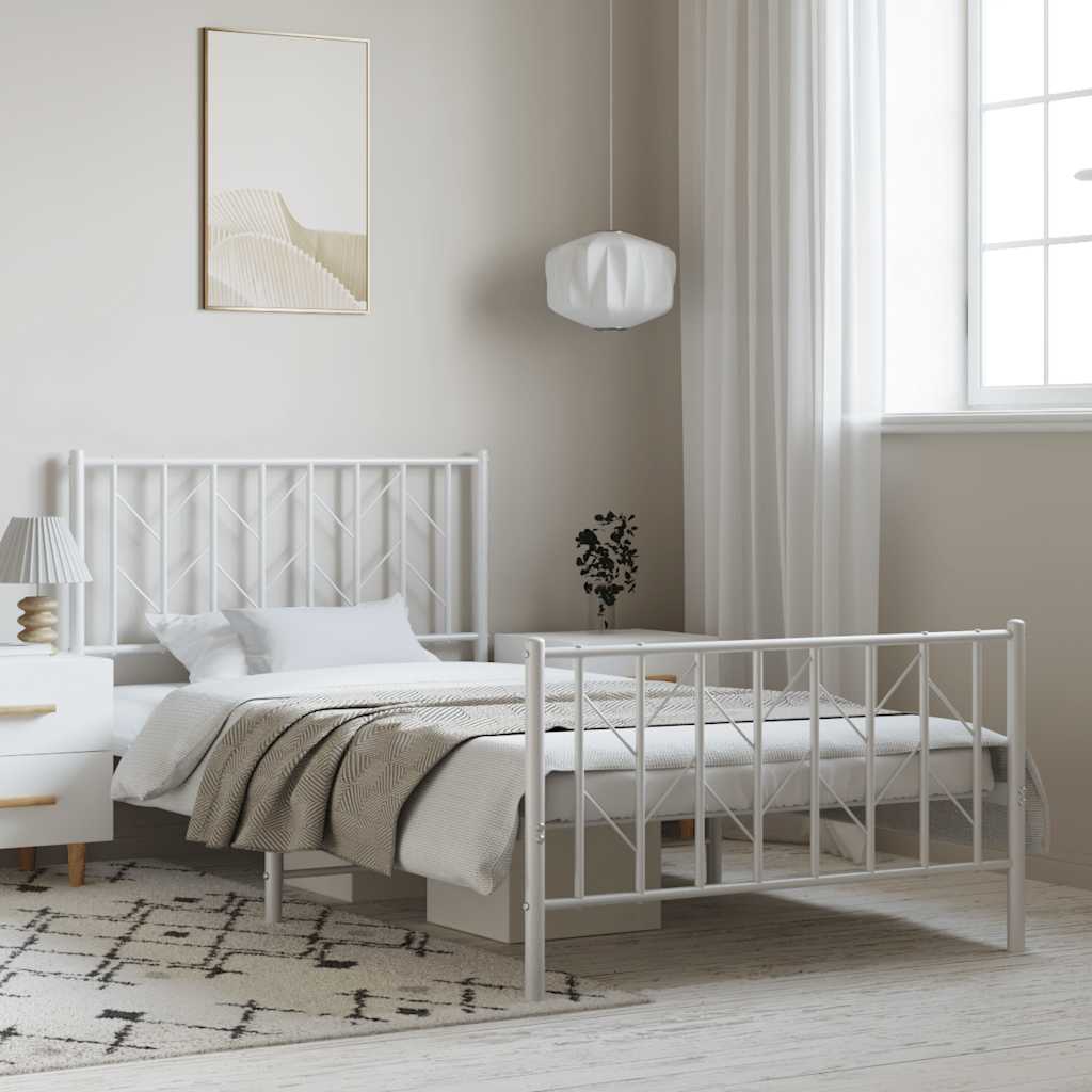 Bedframe met hoofd- en voeteneinde metaal wit 100x200 cm – afbeelding 1